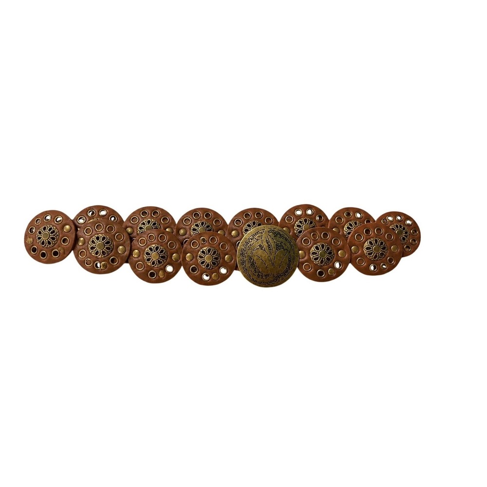 Haute Hippie Style Medallion Disc Belt Cognac Brown Boho Western Grommet New - Picture 3 of 7